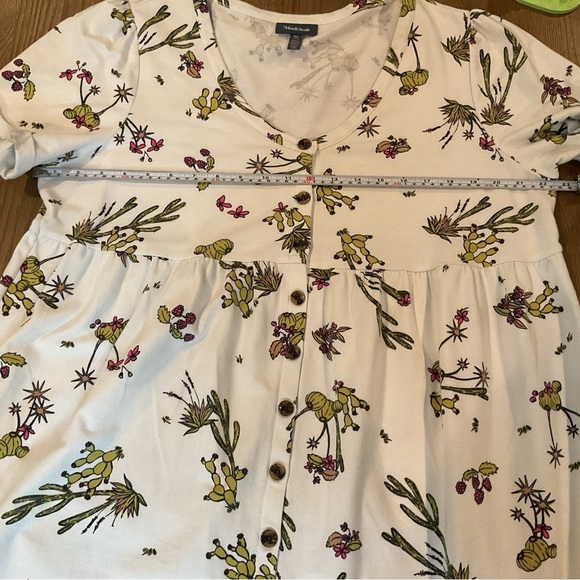 ModCloth Easy Days Button Front Short Sleeve Babydoll Cactus Dress Women's XL - Picture 10 of 11